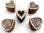 Stylish Romantic Five Hearts Wooden Blocks Stamps for Printing on Textiles, Pottery Crafts,Henna, Scrapbooking (Set of 5)