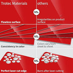 Trotec TroLase | 12"x12"x1/16", 8 Pcs | Gloss Red/White | 2 Ply | Modified Acrylic | Laser Engraving Double Color Plastic Sheet | Engraving Blanks for Laser, Saw, Guillotine | Made in USA