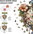 Wooden Jigsaw Puzzles, Flower Clock Wooden Puzzles for Adults 200 Pieces, Unique Shaped Wood Puzzle, Beautiful Package, Best Gift for Adults and Kids, Family Game,12.2'' x 10.6''
