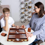 Backgammon Set 2 Players Classic Backgammon Sets for Adults Board Game with PU Leather Case Portable and Travel Backgammon Set (Brown, 15inch)