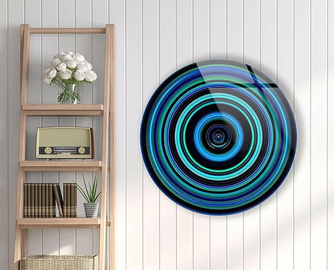 My Photostation.com 20''(50cm) Diameter Blue and Green Round Glass Wall Art Tempered Glass Printing Wall Decor Large Wall Art Wall Hangings
