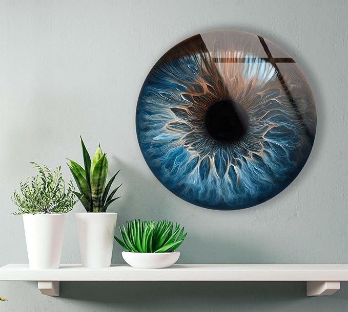 My Photostation.com 20''(50cm) Diameter Eye Round Blue Glass Wall Art Tempered Glass Printing Wall Decor Large Wall Art Wall Hangings