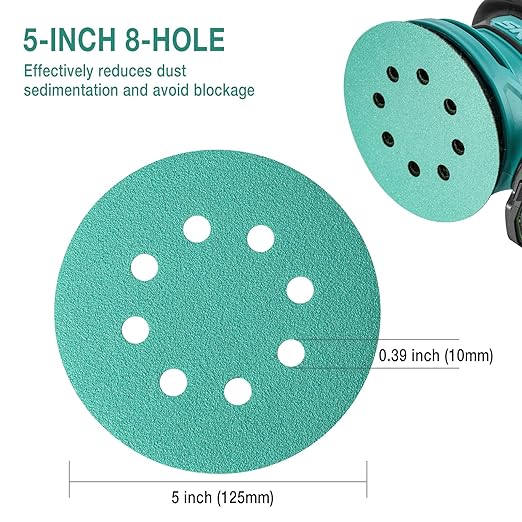 5-Inch 8-Hole Wet Dry Sanding Discs 2000 Grit, Polyester Film Backed Heavy-Duty Hook and Loop Sandpaper for Random Orbital Sander, 50-Pack