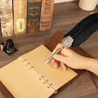 Quill pen ink set,Feather Pen and Ink Set,Antique Calligraphy Pen with 4 Replaceable Nibs,2 Bottle of ink,Feather Dip Pen Holder Christmas Gift for Men&Women.(Black)