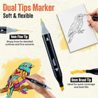 262-Piece Dual Tip Alcohol Markers Set with 12 Free Acrylic Paint Markers - No Bleed, Vibrant Colors for Drawing - Fine & Chisel Tips with Organizing Case - Blending Markers for Adults & Kids