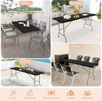 Folding Table 6 FT Camping Table Portable Plastic Rectangular Outdoor Dining Table Steel Legs Fold-in-Half with Carrying Handle for Indoor,Picnic,Party,Wedding,Events(Black)