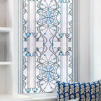 3D Stained Glass Window Privacy Film, Heat Control UV Blocking Static Cling Decorative Window Film for Bathroom,Front Door,Home Non Adhesive,35.4 x 78.7 inches Azure Bloom