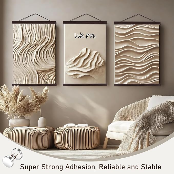 Artmag Magnetic Poster Hanger Frame, 9x24 9x12 9x11 Light Wood Wooden Magnet Canvas Artwork Print Poster Hangers Frames Hanging Kit (Walnut, 9")