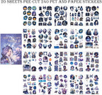 Fantasy Magic Scrapbook Stickers 20 Sheets 240 Pre-Cut Washi Stickers for Journaling PET Transparent Book Sticker Decorative or DIY Paper Crafts, Arts and Crafting Projects