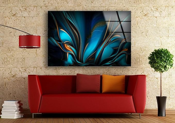 My Photostation.com 28Wx18H'' Orange & Blue Abstract Glass Wall ArtTempered Glass Printing Wall Decor Large Wall Art Wall Hangings