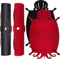 SIQUK 2 Pieces Octopus Dice Rolling Tray PU Leather Dice Mat Folding Scroll Dices Holder Trays for D&D RPG Games (Black, Red)