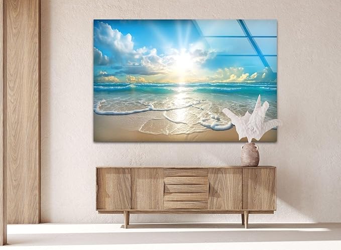 My Photostation.com Round 31,5'' Beautiful Sunset & Ocean Glass Wall ArtTempered Glass Printing Wall Decor Large Wall Art Wall Hangings