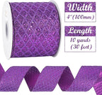 HUIHUANG Purple Wired Christmas Ribbon 4 inch Purple Glitter Wired Ribbon Diamond Mesh Wire Ribbon for X-mas Tree Decorations, Wreaths, Garland, Large Bows Making, Home Decor -10 Yards