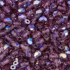 1.8 oz (50g, Approx. 600pcs) of Faceted Fire Polished Pressed Czech Glass Beads 4mm (0.16in), Amethyst AB Violet Purple 20060-28701 BCV