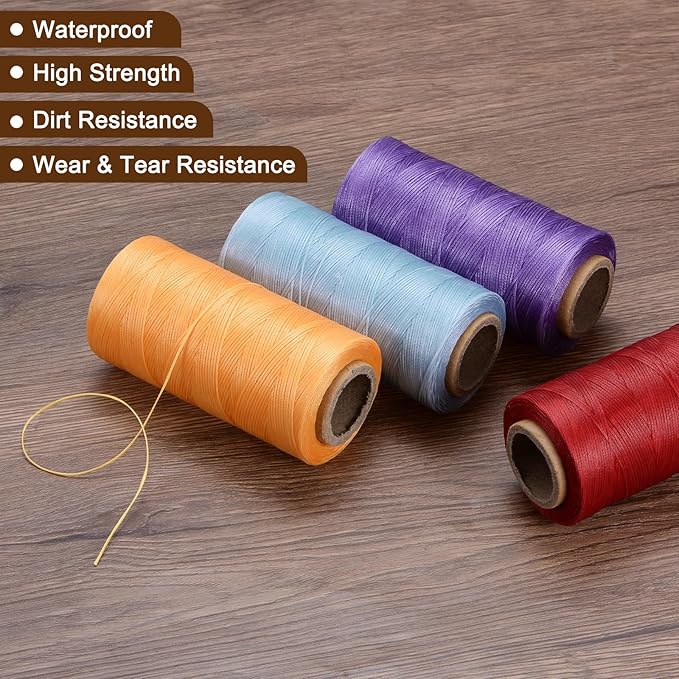 uxcell Leather Sewing Waxed Thread, 284 Yards / 260m 0.8mm 150D Flat Polyester All-Purpose Threads for Leather Crafts, Bookbinding, Orange