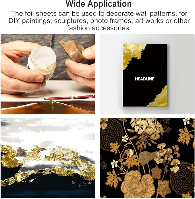 MECCANIXITY Gold Leaf Foil Sheet, Blue Green Leaf Papers, 3.3 Inch x 3.1 Inch for Art Decoration, Sculptures, Painting, Pack of 150 Pcs