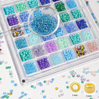 11200pcs Glass Seed Beads for DIY Crafting Bracelet Necklace Embroidery Jewelry Making Supplies (3mm, 400pcs/Color, 28 Colors, Blue Scheme)