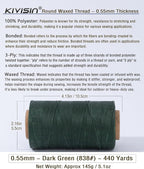 Round Waxed Polyester Thread 0.55mm, 440 Yards, Dark Green, Stiff 3 Ply Leather Wax String for Hand Sewing, Beading, Knotting, Book Binding, Upholstery, Macrame Jewelry and Bracelets Making