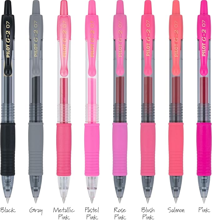 Pilot G2 Premium Gel Roller Pens, Fine Point Gel Pens, Boost Pink Pack, The Colors of Optimism, 8-Pack Pouch, 0.7 mm, Assorted - Ideal for School, Journaling, & Office Writing