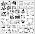 Whaline 5 Sheets Halloween Clear Stamps Gnome Pumpkin Spider Silicone Transparent Stamps Trick or Treat Border Stamp Cards for DIY Card Making Scrapbooking Embossing Album Decor