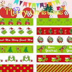12 Rolls Christmas Washi Tape - Festive Cartoon Characters, Green & Red Xmas Decorative Masking Tape for Scrapbooking, Journals, Calendars, DIY Crafts & Gift Wrapping (16.4ft x 0.6")"