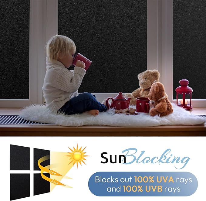 rabbitgoo Blackout Window Film, Sun Heat Blocking Privacy Cover for Glass, Removable Opaque Room Darkening Dark Black Out Window Covers Tint Shades for Home Day Sleep Light Blocker 17.5 x 157 Inches