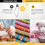 Huhuhero Safety Pins Assorted, 160-Pack 5 Different Sizes Small and Large Safety Pins for Clothes Fabric Costume, Nickel Plated Steel Pin Bulk, Sewing Arts Crafts Supplies, Gold