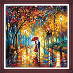 Redxing Stamped Cross Stitch Kits Full Range of Embroidery Starter Kits- Needlepoint Counted Cross Stitch Kits for Beginner Adults 11CT Printed Embroidery Kit-Couple Strolling Rainy Night 18x18 inch