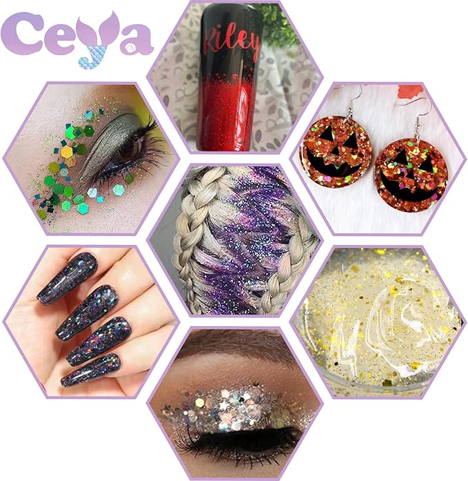 Ceya Holographic Chunky Glitter, 1 LB/ 16OZ Laser Diamond Silver Bulk Craft Glitter Mixed Chunky Fine Glitter Bottled Metallic Flake Nail Sequins for Resin, Tumblers, Scrapbooking, Festival Decor, Art