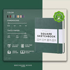 Beechmore Books Square Sketchbook – 8x8 Premium Vegan Leather Bound Large Sketch Book Hardcover with 156 Thick 160gsm Perforated Ivory Pages, Blank Sketch Pad, Gift Boxed Back Pocket, Ribbon Bookmark