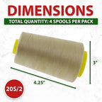 Mandala Crafts 4 Pack of Serger Threads Cones Spools - 20S/2 24000 Yards Polyester Beige Threads for Sergers Machine and Overlock Quilting Sewing Machine