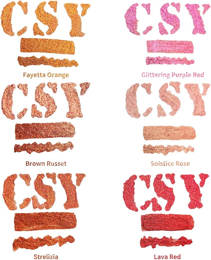 CSY art gallery Pearlescent Acrylic Inks Bottle with Dropper, 1oz - 29.5 ml Set of 6PCS Bronze Gold Red Liquid Drawing Ink for Calligraphy,Wood, Scrapbook Journals, Photo Albums (Saturn Twinkles Set)