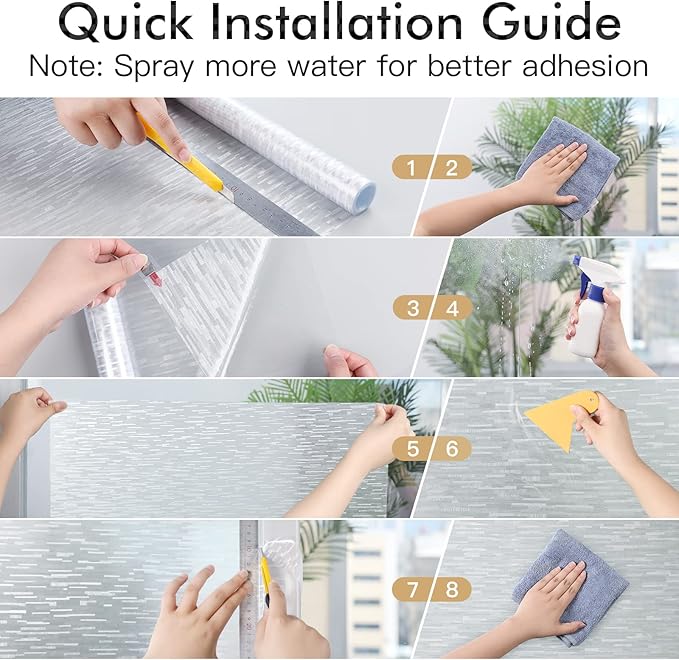 Haton Window Privacy Film, Frosted Glass Static Cling Sun Heat Blocking Window Clings, Frosting Opaque Coverings, Vinyl Removable Stickers Tint for Home Door Office, Non Adhesive 11.8" x 157.4"
