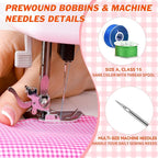 125 Pcs Sewing Thread Kit, 36 Assorted Colors Machine Threads with Spools, 400 Yards Prewound Bobbins Set with 50 Machine Needles (70/9, 75/11, 90/14, 100/16 110/18) for Universal Sewing Machines Use
