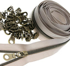 Leekayer #5 Antique Brass Teeth Metallic Nylon Coil Zippers by The Yard Bulk 10 Yards Beige Tape with 25pcs Brass Sliders for DIY Sewing Tailor Craft Bag(Beige)