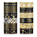 Whaline 12 Rolls Christmas Washi Tape Black Gold Xmas Washi Masking Tape Foil Gold Snowflake Xmas Tree Xmas Tree Ball Plaid Pattern Decorative Tape for Scrapbook Journal DIY Craft Gift Wrapping