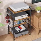 4-Tier AV Media Stand,Game Console Stand with 4 Hooks and Fabric Bags,DVD Shelf,Media Storage Cabinet,Audio Rack Record Player Stand Small Entertainment Center for Home Dorm, Apartment