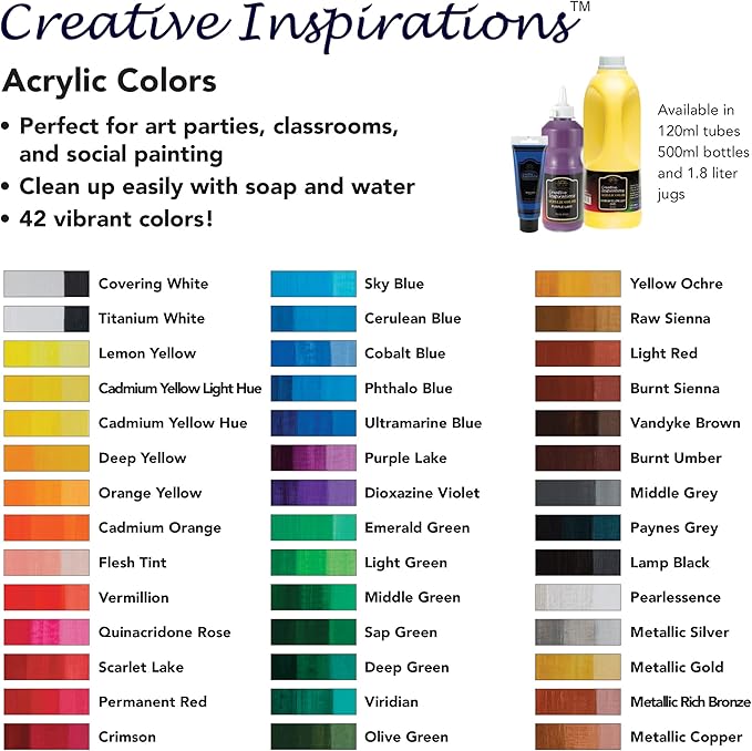 Creative Inspirations Acrylic Paint - Cerulan Blue - 500 mL Bottle - Smooth & Creamy Consistency, Vibrant Pigmentation, Great Coverage for Artists - Clean Up with Soap & Water