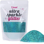 Holographic Fine Glitter, 100g/3.5oz Extra Fine Glitters Powder Packs for Resin, Craft Glitter for Tumblers Candle Slime Making, Festival Body Face Eyeshadow Nail Glitter (Laser Teal Blue)