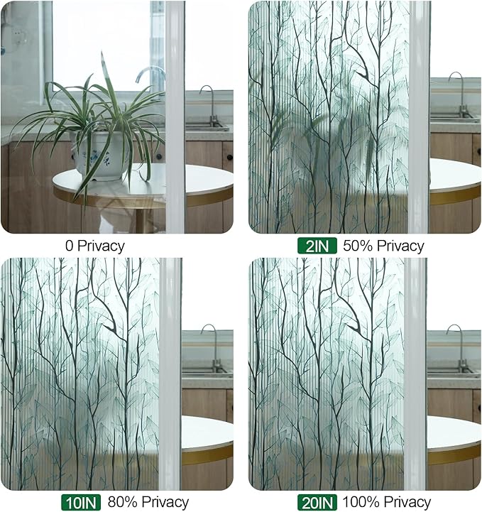 DKTIE Nature Pattern Rainbow Window Film Decorative Stained Glass Window Film Static Cling Films Easy Apply Removable Comes with Tools (U1747-Reeded Glass, 17.7" x 78.7")