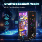 3D Wood Puzzle Book Nook Kit, Futuristic Miniature Bookshelf Insert with LED Lights, DIY Cyberpunk Bookend Décor for Display, Unique Craft for Adults and Teens (Endless Dimensions)