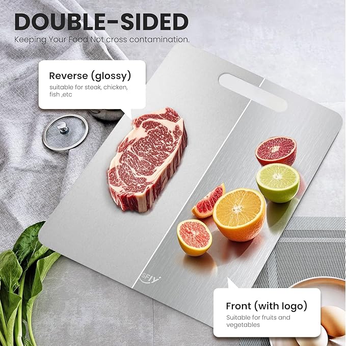 New Titanium Cutting Board - 100% Pure Titanium Cutting Boards For Kitchen,Easy to clean,Double-sided food-grade Cutting Board For Cutting Meats, Fruits And Vegetables (Large)
