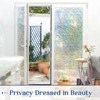 Haton Window Privacy Film, Rainbow Stained Glass Window Clings, 3D Decorative UV Sun Blocking Sticker, Removable Static Cling Heat Control Tint for Home Door, 17.5" x 78.7" Non-Adhesive