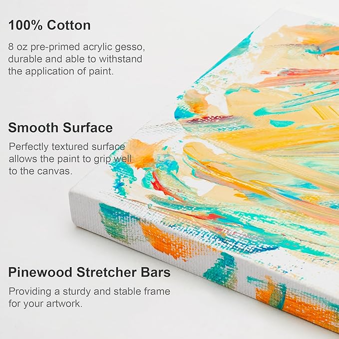 AUREUO Mini Stretched Canvas - 2.5x2.5 Inch / 24 Pack - 2/5 Inch Profile Small Square Canvas - Gift Set Bulk Pack Canvases for Acrylic Painting & Craft
