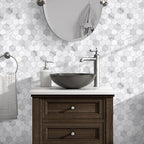 The Tiles Plaza 10-Sheet Peel and Stick Backsplash, Carrara White Hexagon Stone Composite Marble Looks Self Adhesive Wall Tile, Stick On Tiles for Kitchen Bathroom Shower, Cover 9 Sq Ft.