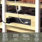 AV Media Stand with Outlets, Media Console with LED Lights, Stereo Racks and Stands with Storage Shelves, Media Audio Tower Cabinet, Natural Oak and White