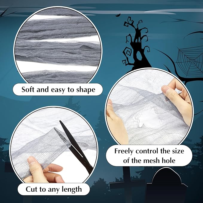 Boao Halloween Cheese cloth 70.87 x 196.85 Inch Gray Cheesecloth Roll for Crafts Large Cotton Muslin Gauze Fabric for Halloween Outdoor & Indoor Spooky Decoration
