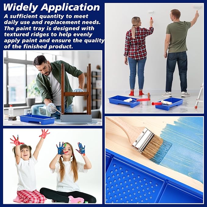 Ripeng 30 Pack 4 Inch Paint Tray Bulk Plastic Paint Roller Tray Small Painting Pan with Deep Pocket and Textured Ridge Reusable Trays Suitable for 4" Painting Rollers for Home Wall Decor(Blue)