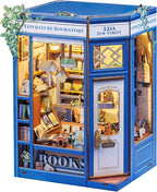 Cutefun Book Nook Kit - DIY Miniature Dollhouse Kit 3D Creative Decorative Bookend 3D Wooden Puzzle for Adults, Bookshelf Insert Library Decor with LED Light (Literature Bookstore)