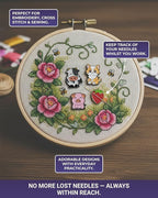 The Quilted Bear Needle Minder - Needle Minder Magnet for Keeping Sewing & Embroidery Needles, Cross Stitch Needles Safe - Stress Free Stitching Cross Stitch Supplies & Embroidery Supplies (Cat)